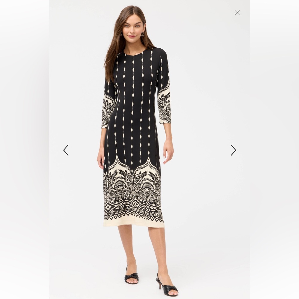 Johnny Was Bellamy Midi Dress Lilith Print Black White Size Small NWT